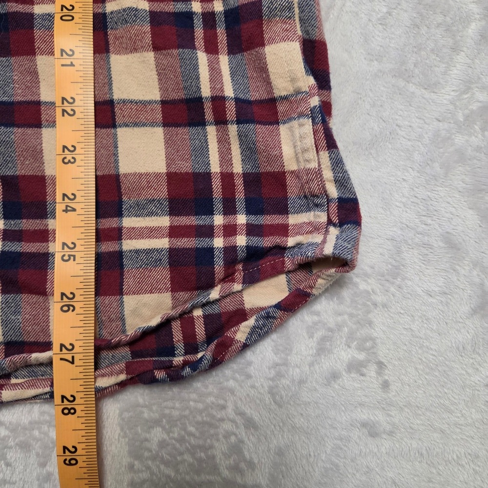 Lands End Mens Small Traditional Fit Plaid Flannel Shirt Burgundy Navy - Picture 5 of 8